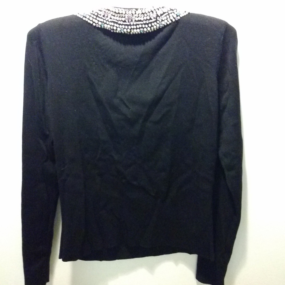 NEVER WORN! NEIMAM MARCUS NAVY JEWELED SILK KNIT TOP - Picture 4 of 5